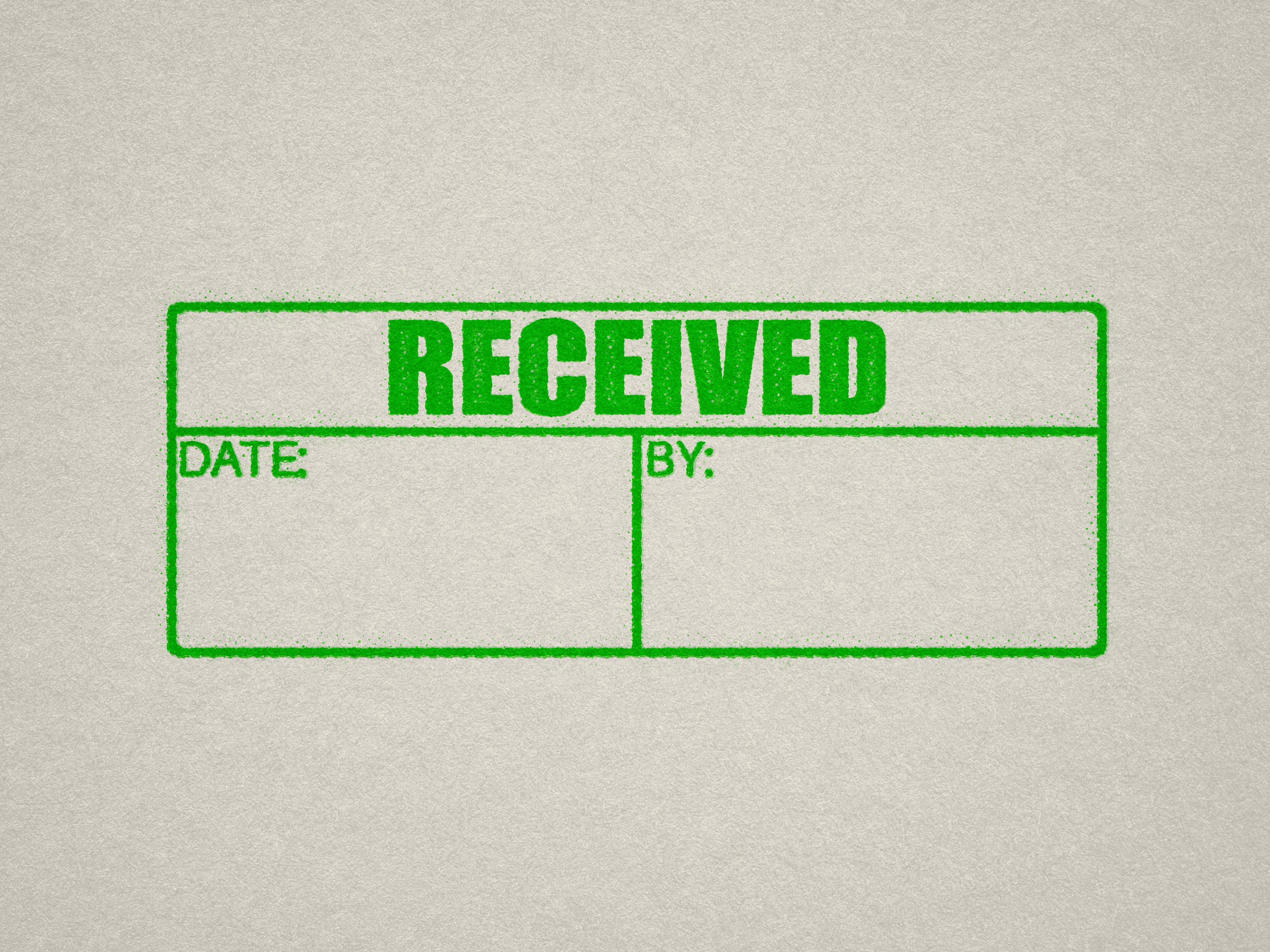 RECEIVED Table rubber stamp apple-green ink