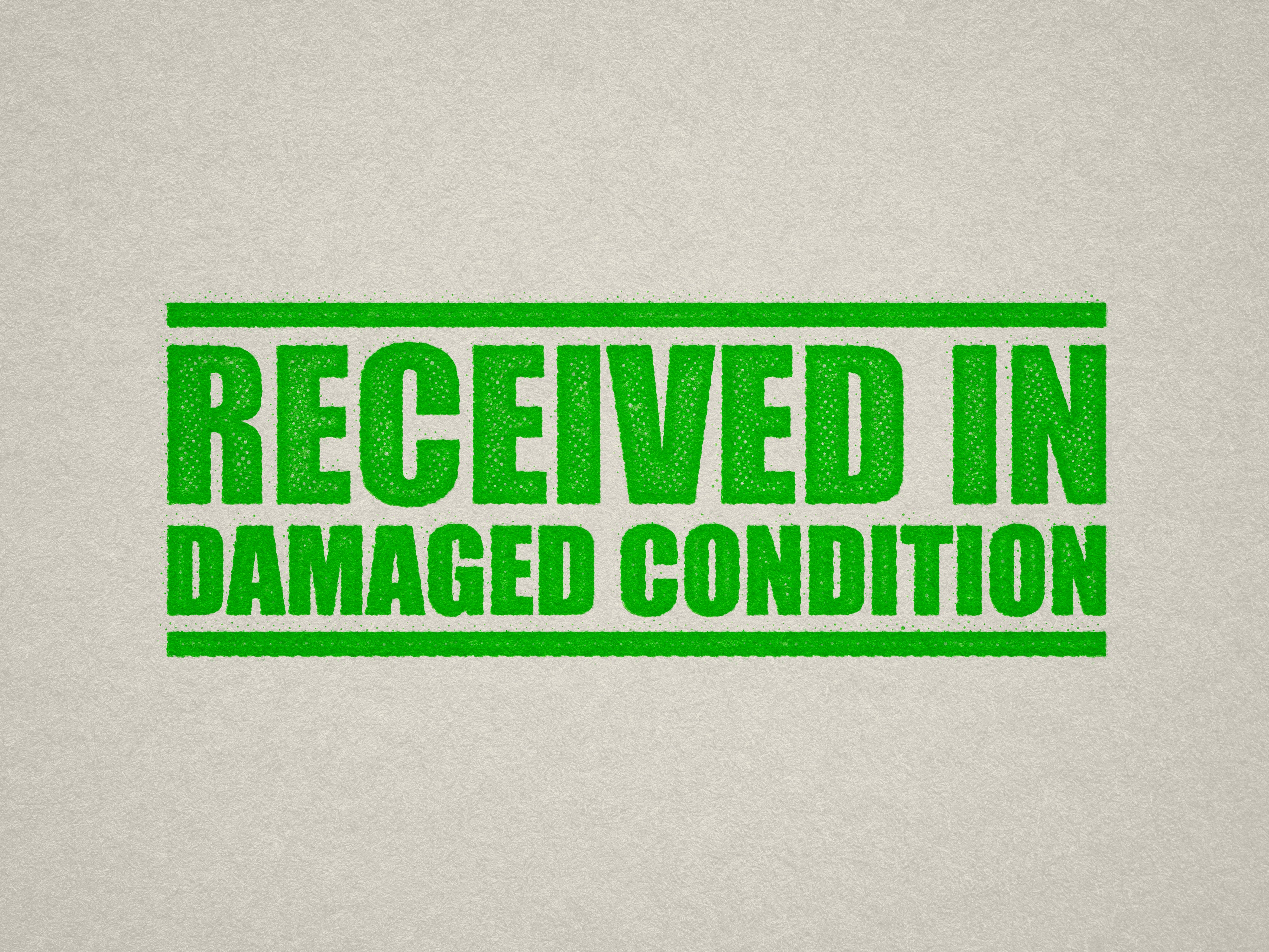 RECEIVED IN DAMAGED CONDITION stamp ink Apple green ink ready to use