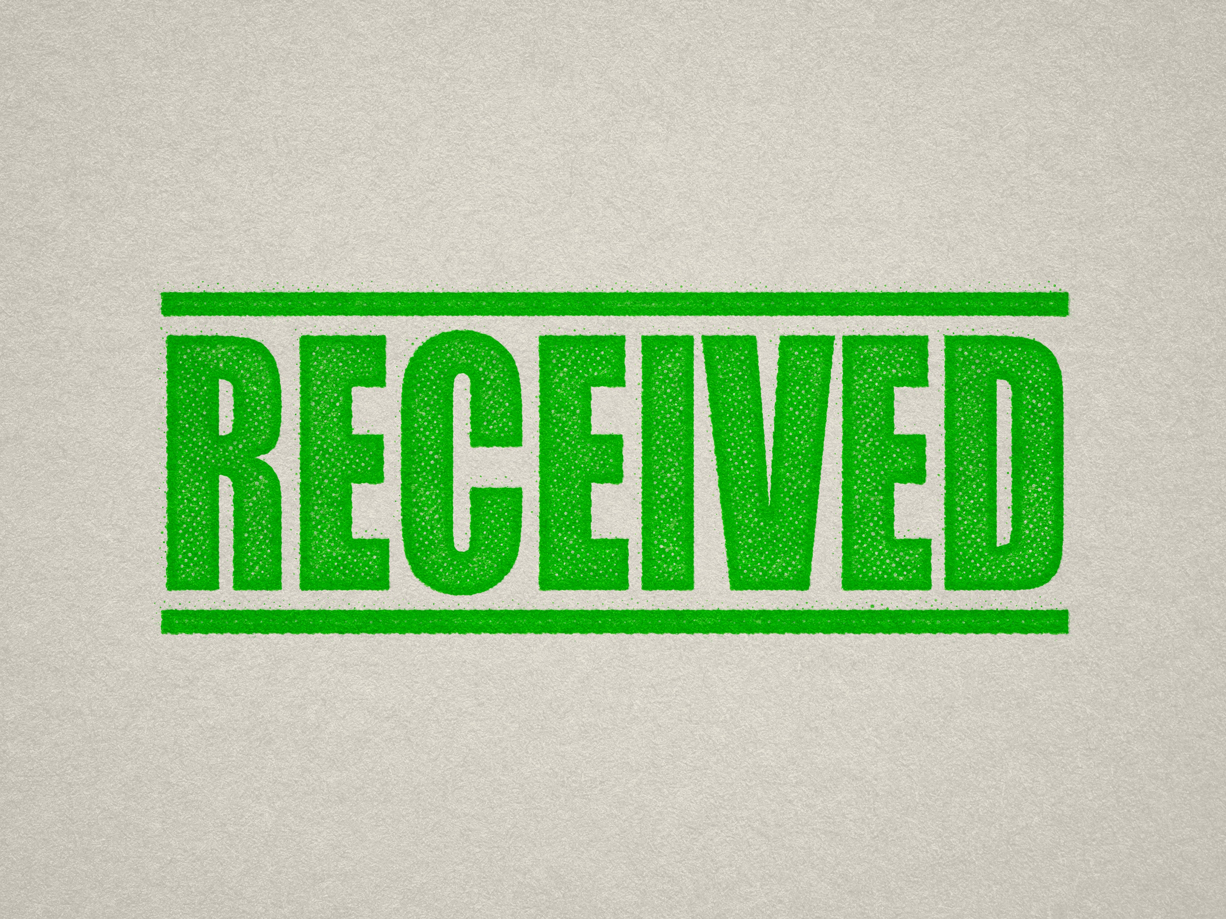 mock up design of 'Received " rubber stamp apple green ink in paper background stampers hand stamp office business inventory documents self inking prefill refillable stamps stamping