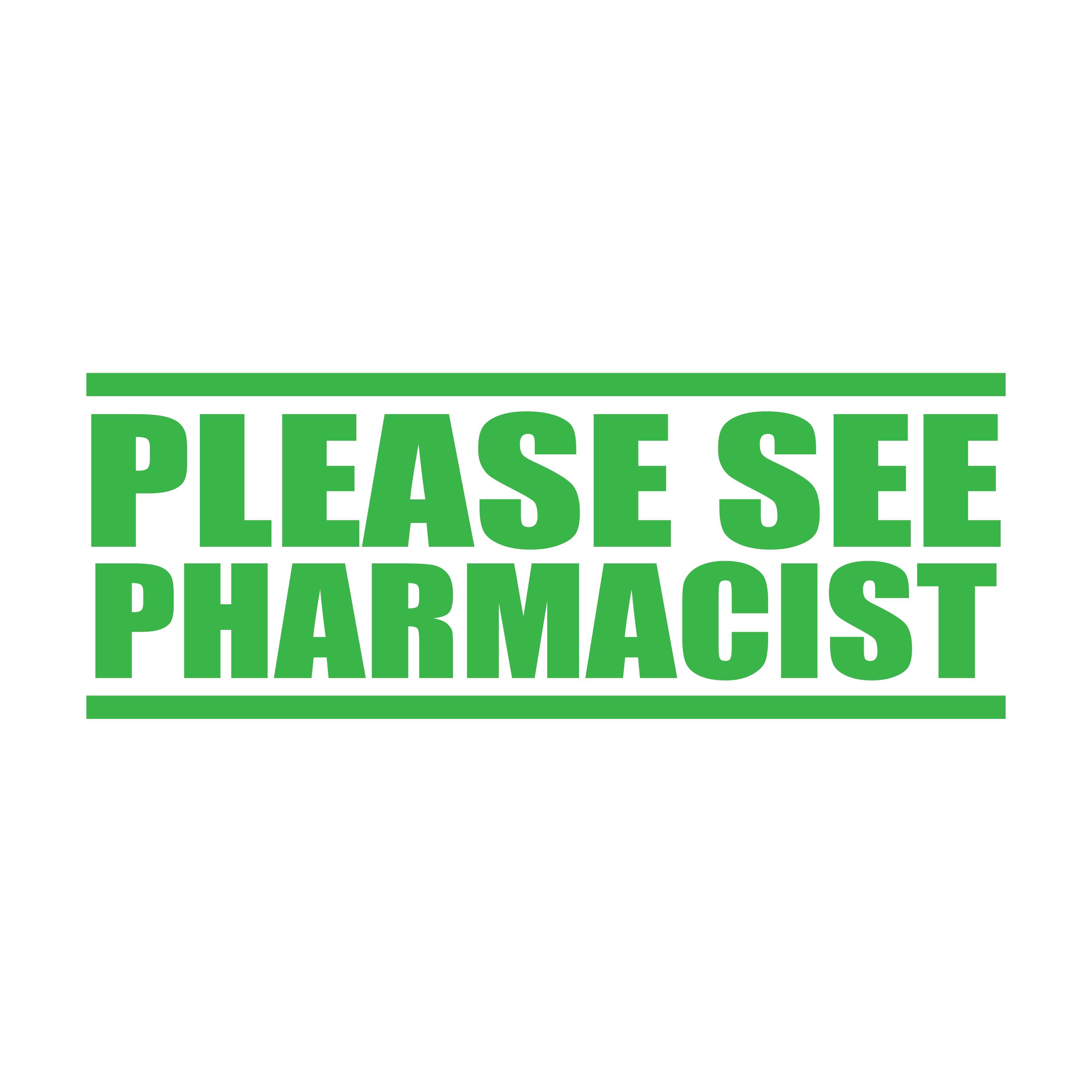 Apple-Green stamp 'PLEASE SEE PHARMACIST' design