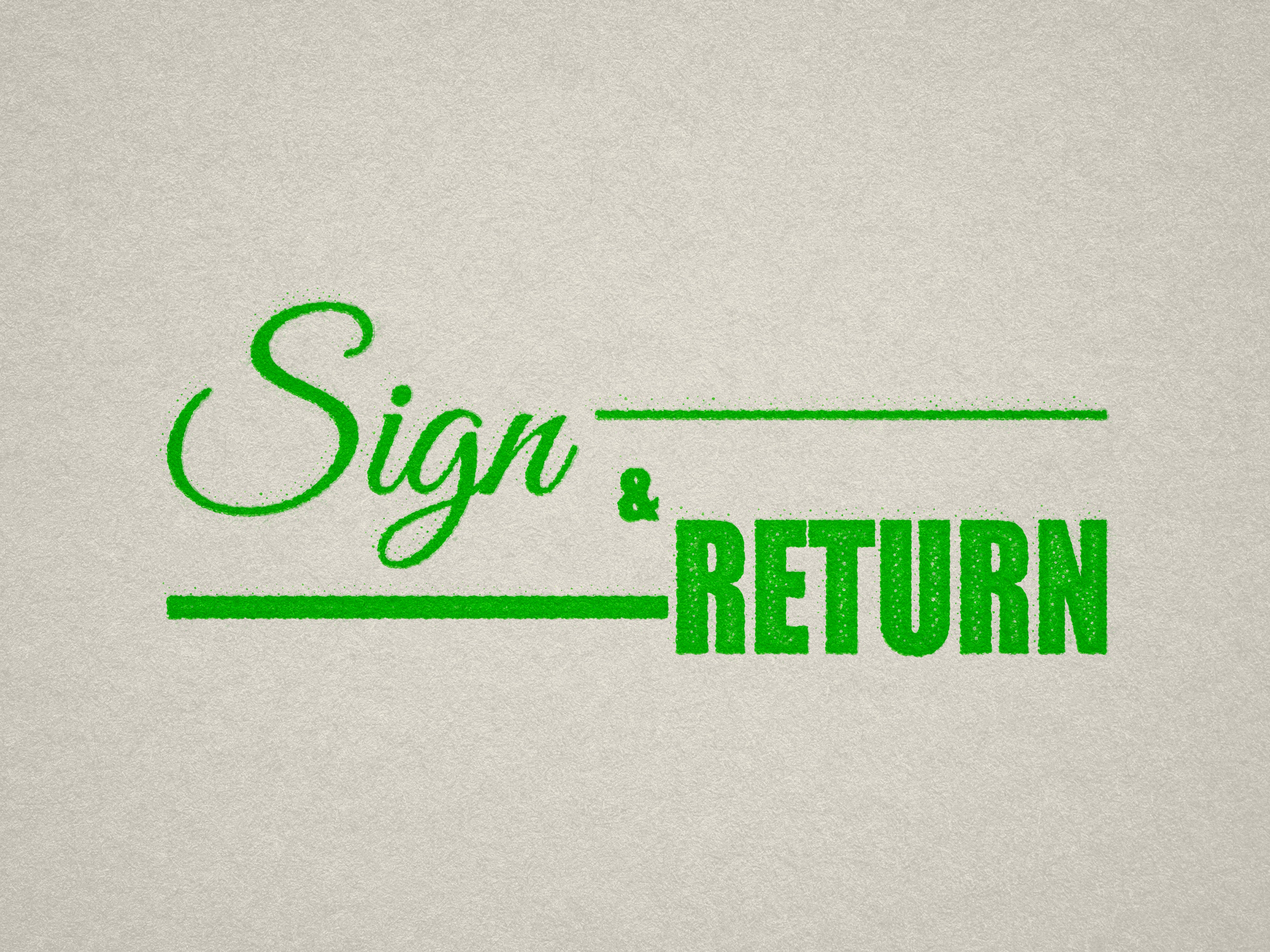 Sign and Return stamp pre-designed apple-green ink