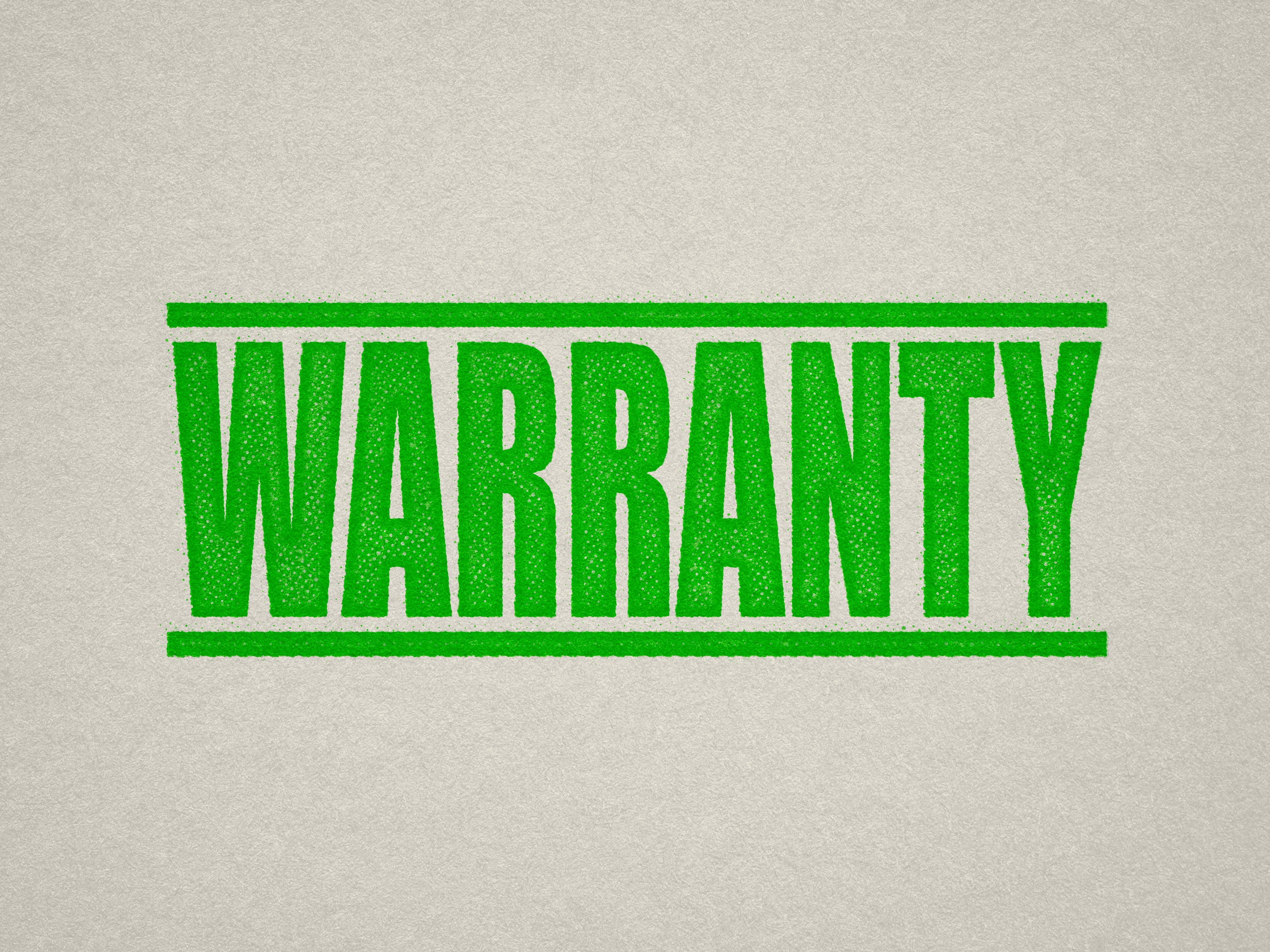 mock up design of 'Warranty ' rubber stamp apple green ink in paper background stampers hand stamp office business inventory documents self inking prefill refillable stamps stamping