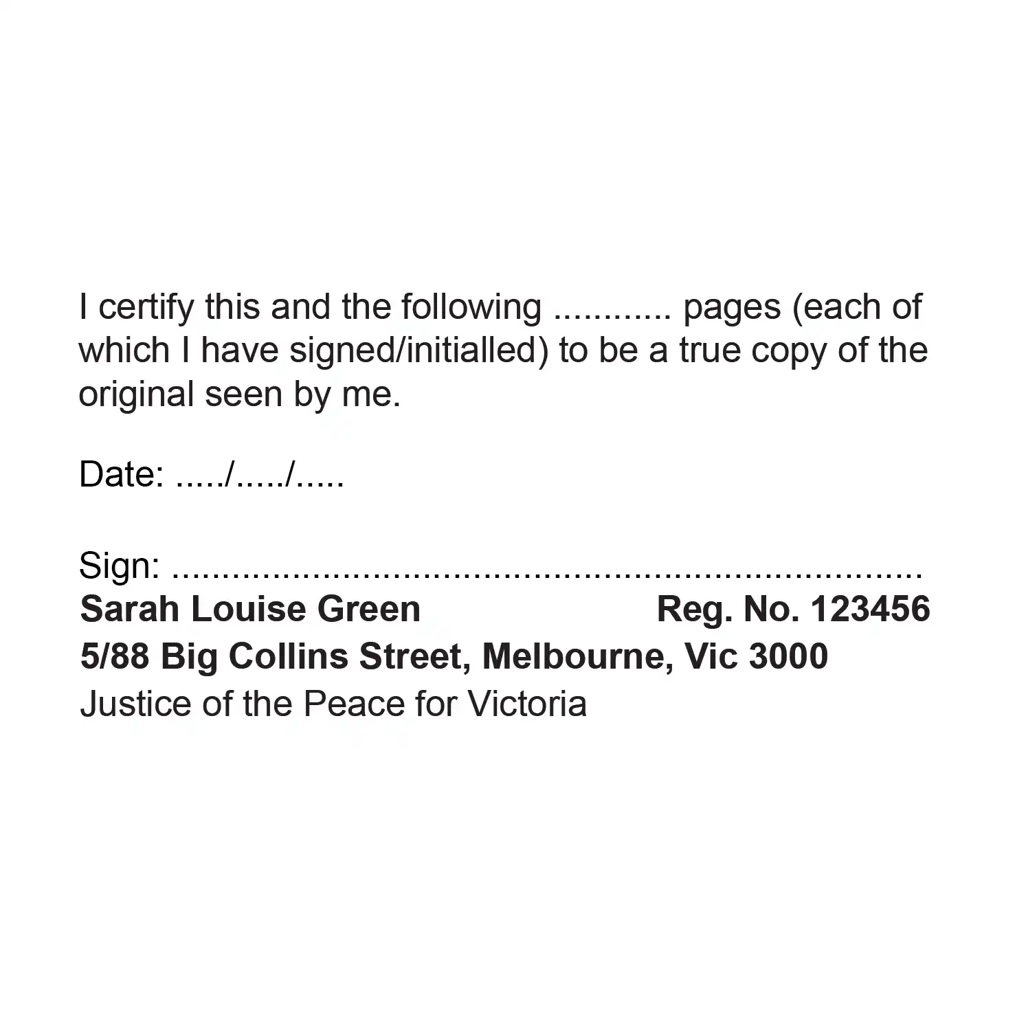 Vic Justice of the peace Self inking stamp for certifying Multi page documents Black ink