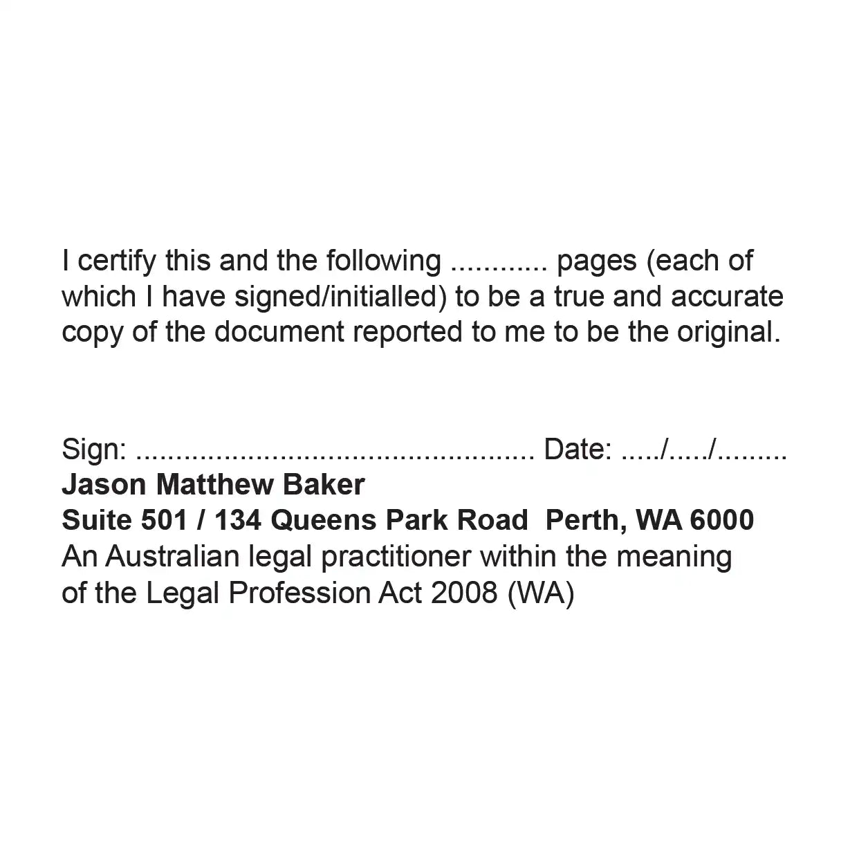 personalised Western Australia stamp for multi page certification