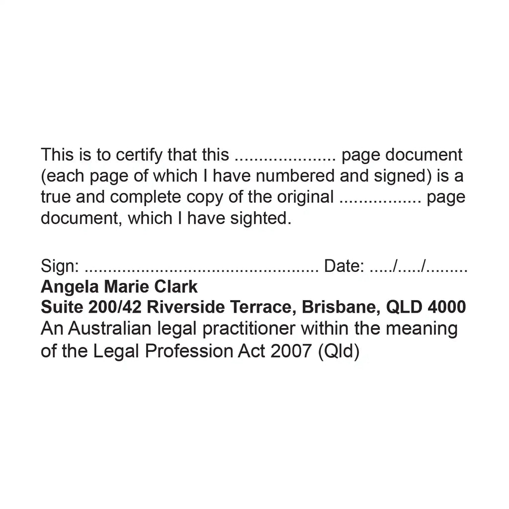 Queensland legal practitioner stamp for Certifying multi-page documents black ink 