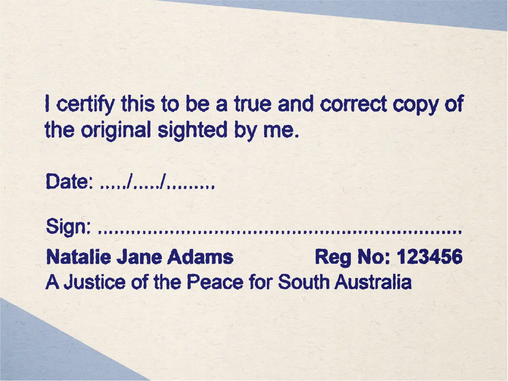 Impression SA JP stamp customised details