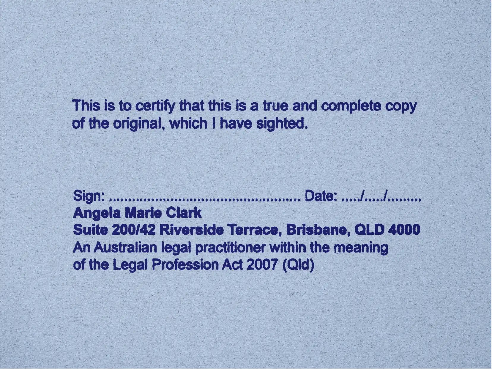 mock impression Blue solicitor rubber stamps