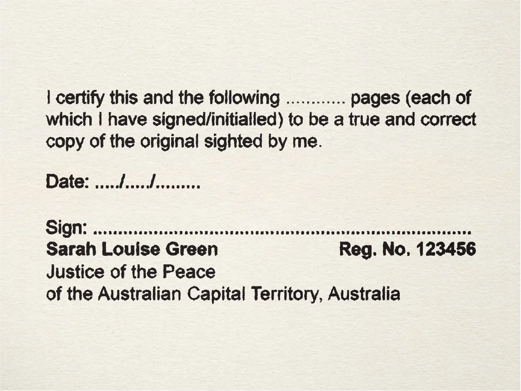 Hand stamps for Witnessing multi page documents Australian Capital Territory
