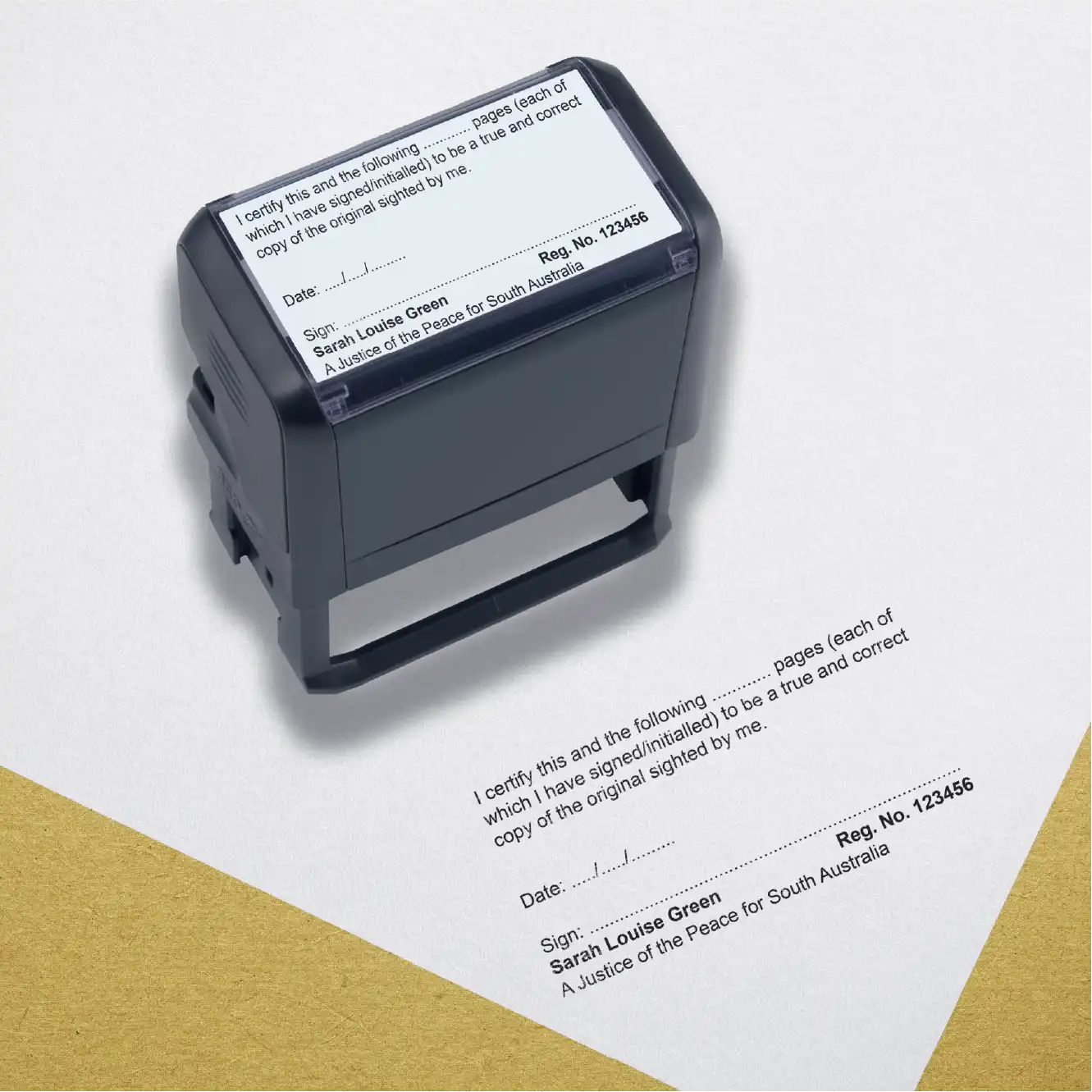 Black self inking rubber stamp for Multi page documents South Australia