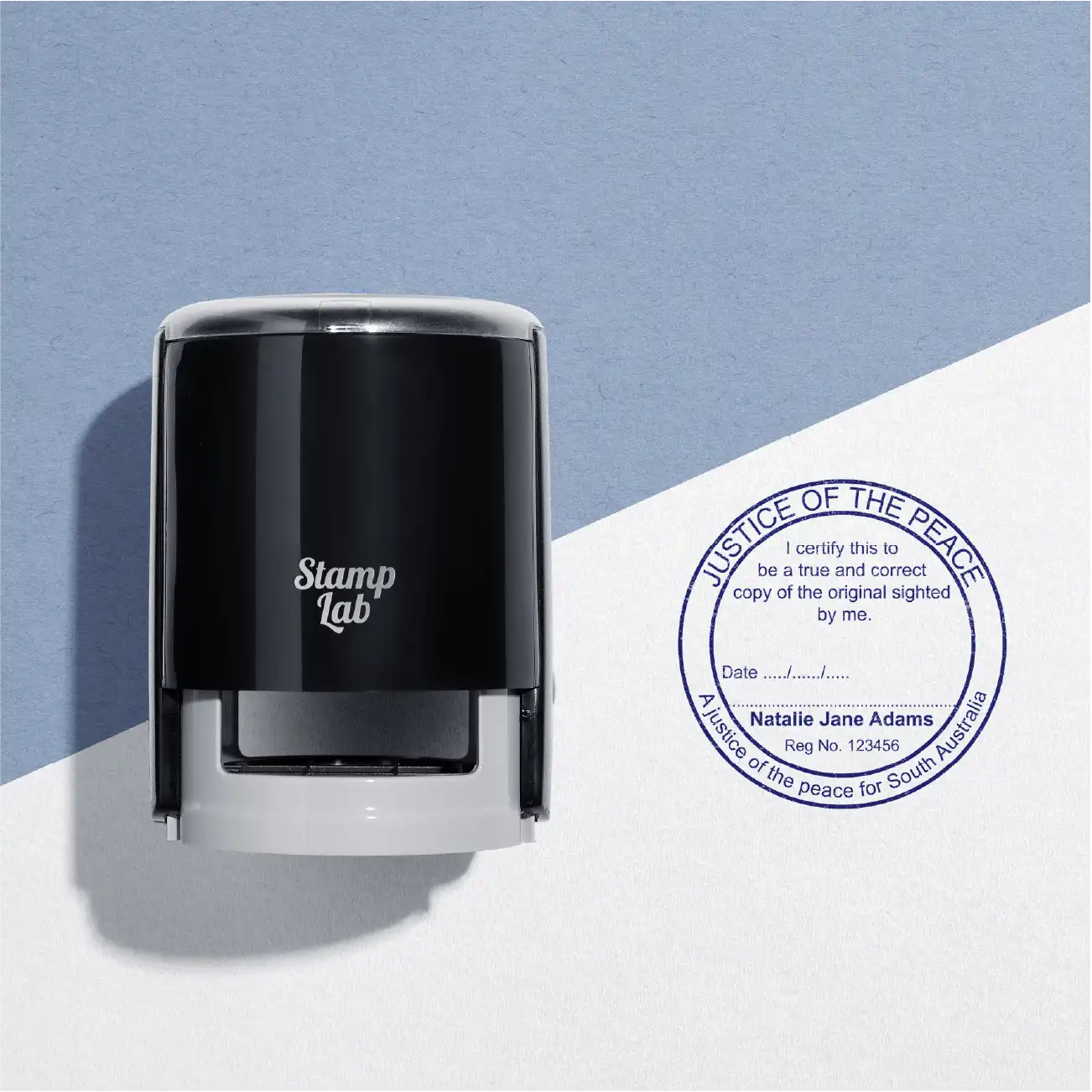 Blue Round Custom JP Rubber Stamp