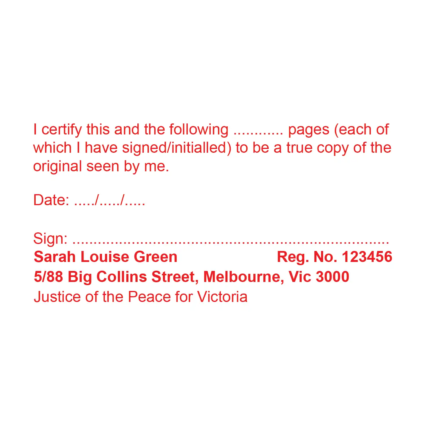 personalised Victorian JP multi page stamp