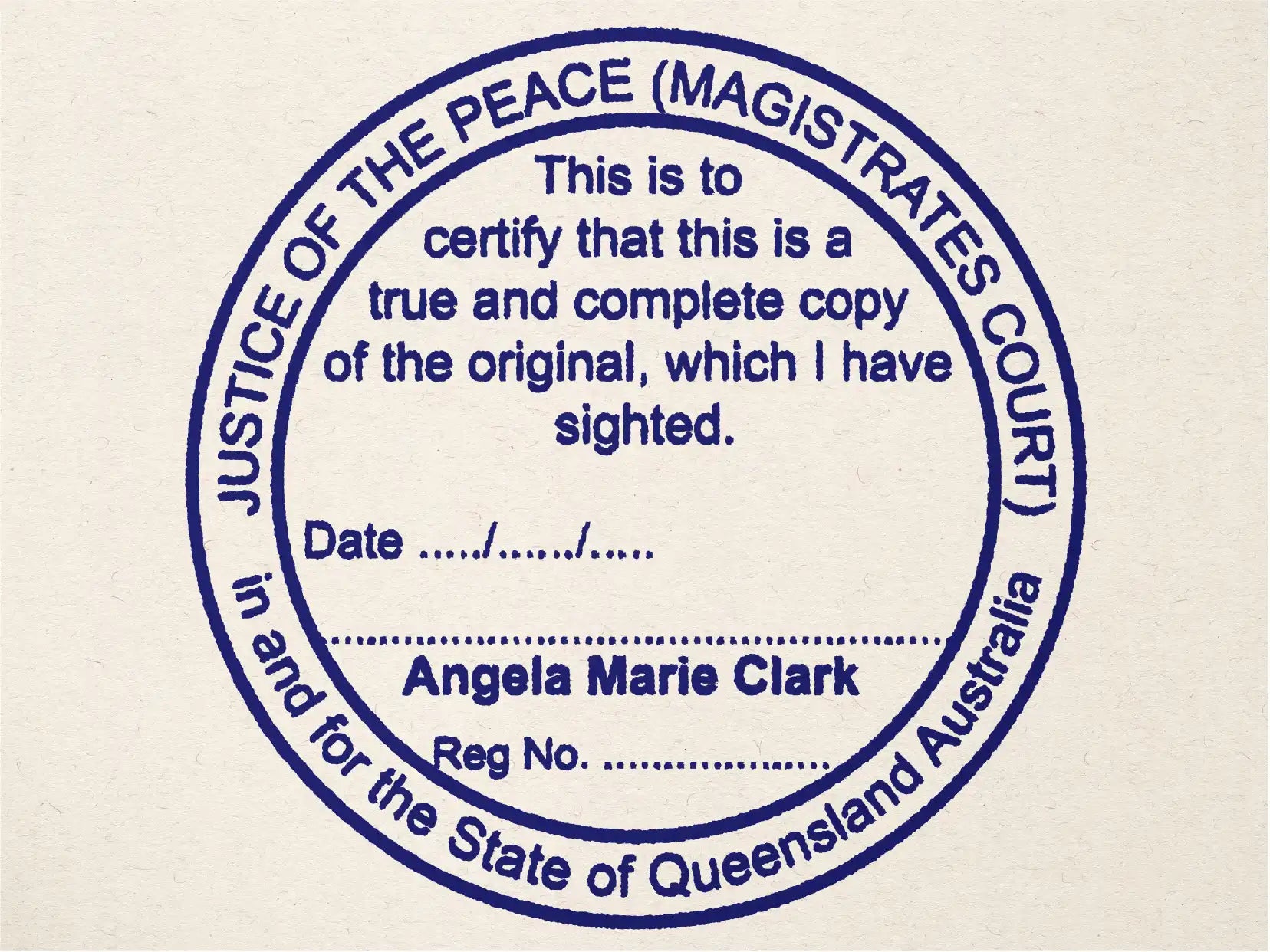Personalised True copy stamps QLD round