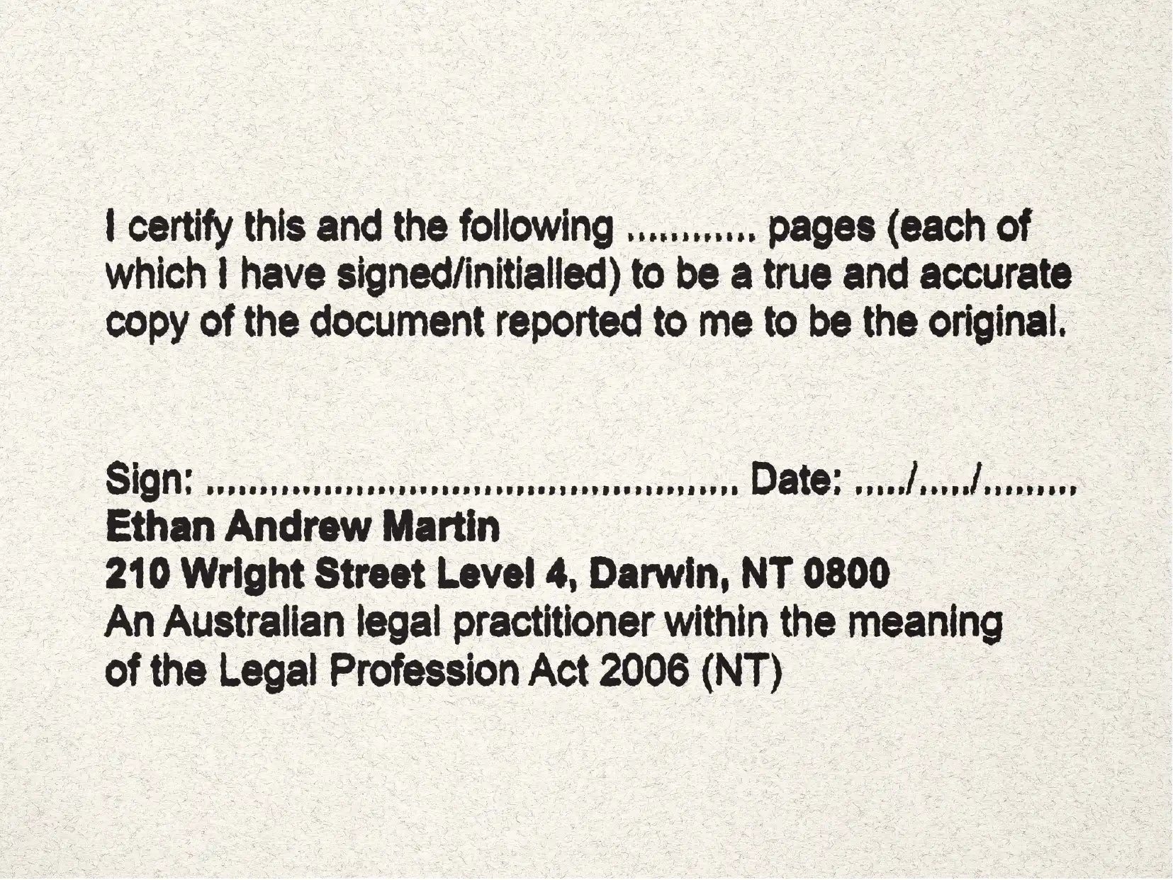 order online Personalised Northern Territory Lawyer Stamps black ink