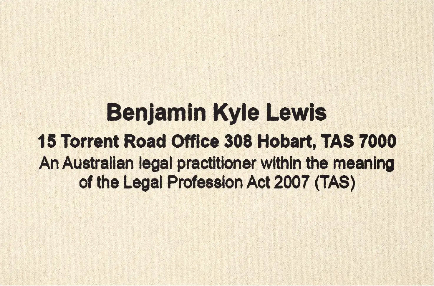 Black mock impression, Personalised Solicitor Name stamp Tasmania