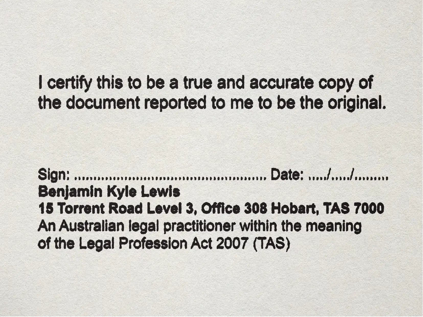 TAS Legal Stamps Customised black ink