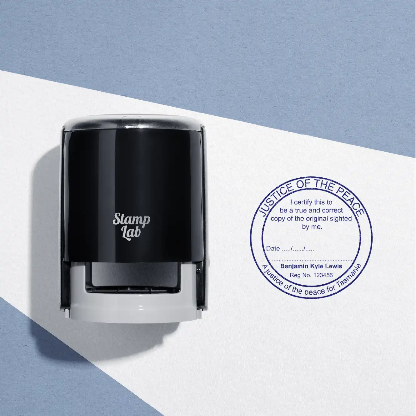 Personalised JP rubber stamps Tasmania customised with User details