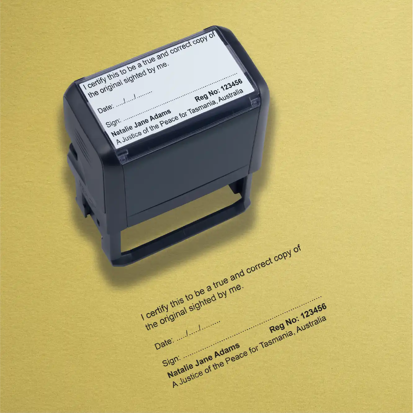 Black ink Order online your personalised JP Rubber Stamps Tasmania