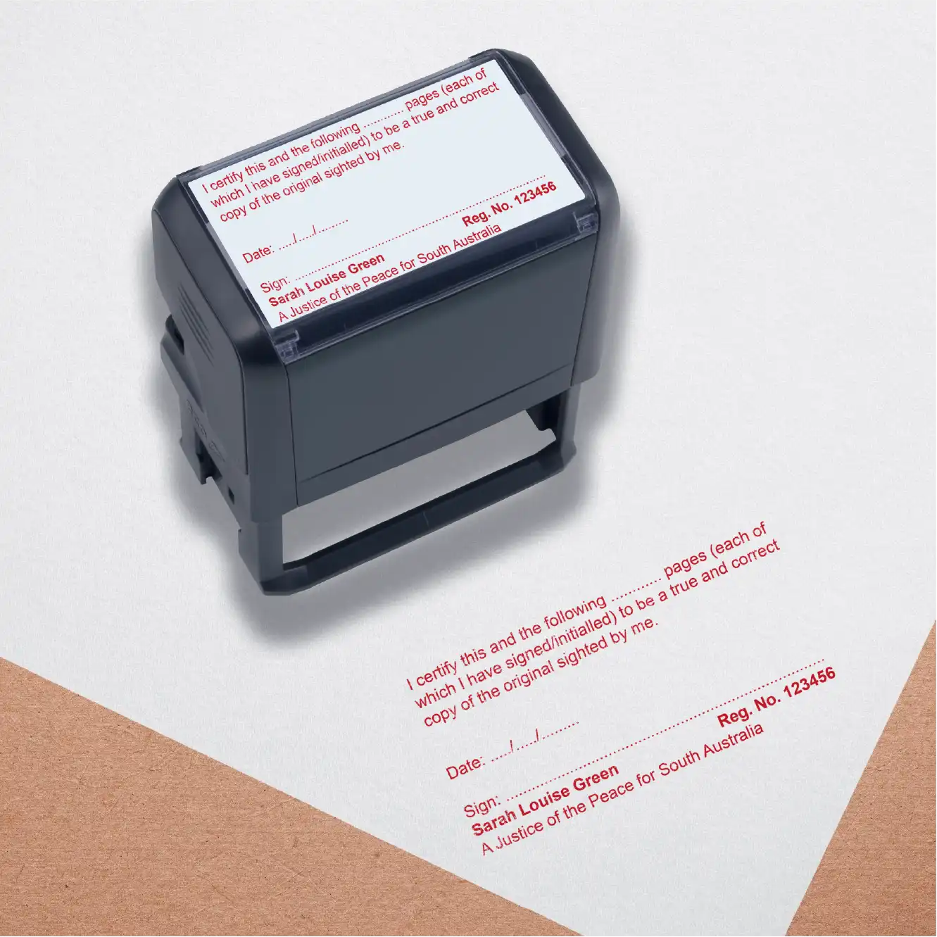 Personalised Rubber stamps for South Australian JP multi page true copy