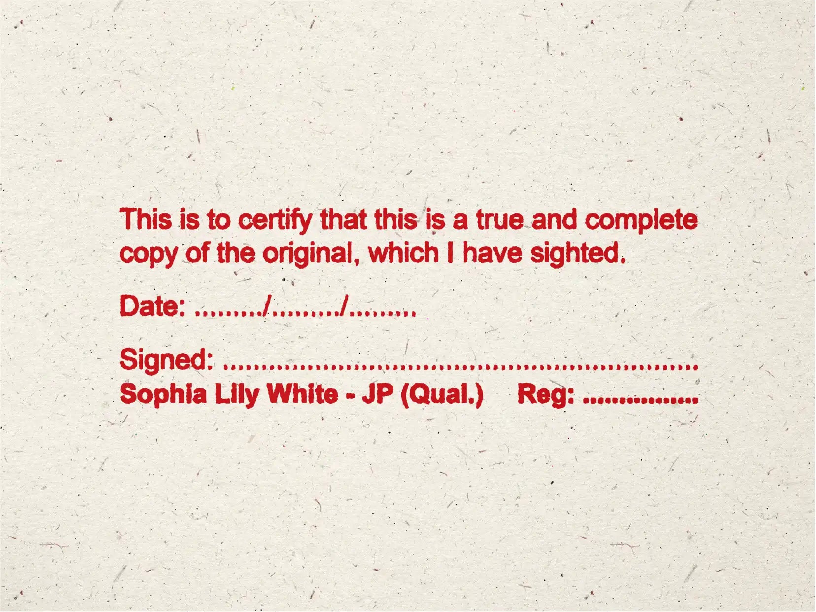 mock impression for QLD JP stamp red ink