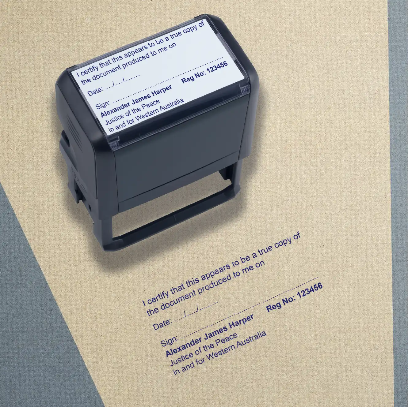 Self-inking Justice of the peace rubber stamp Custom True copy with user details blue ink