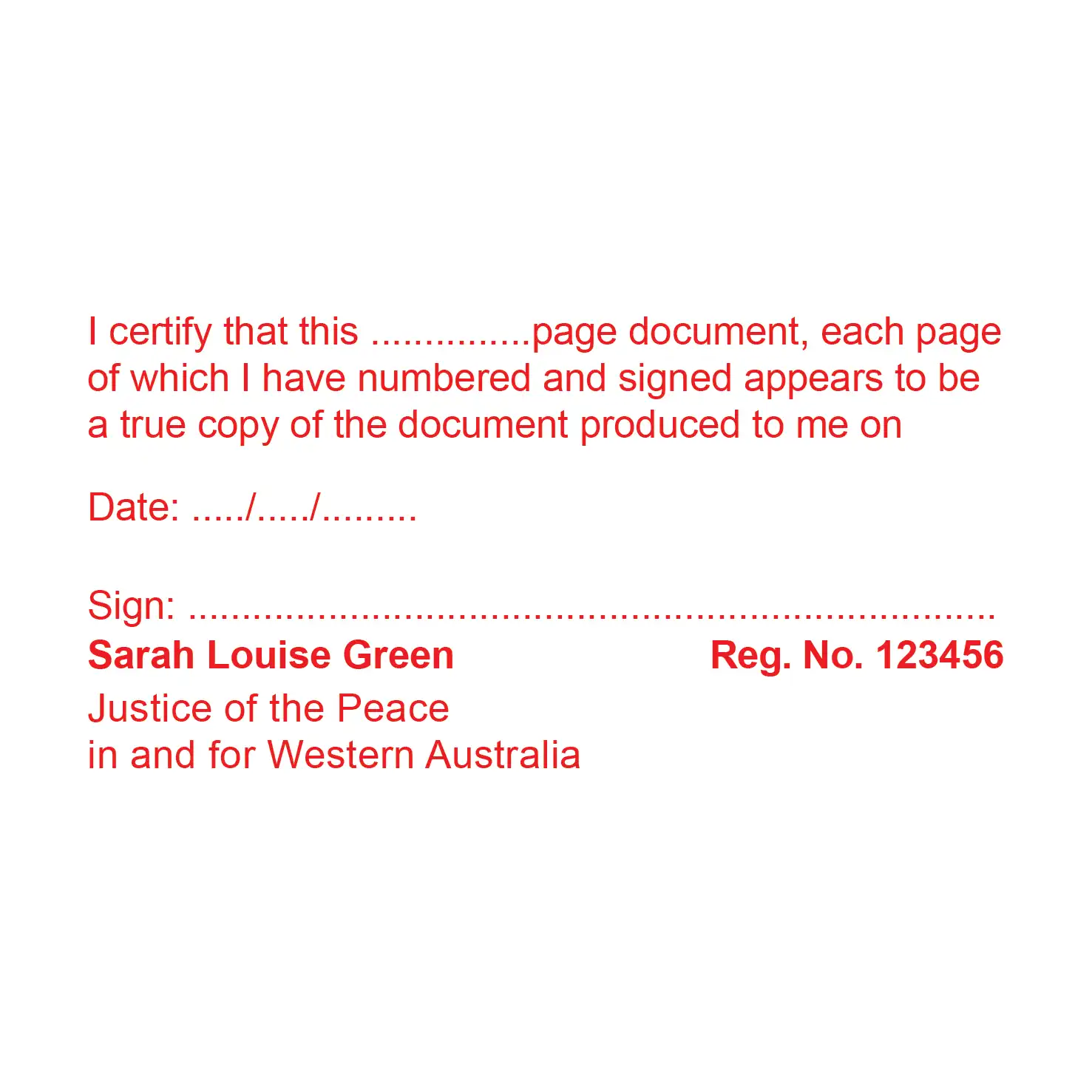 WA Justice of the Peace Rubber stamps for Multi Page documents Personalised