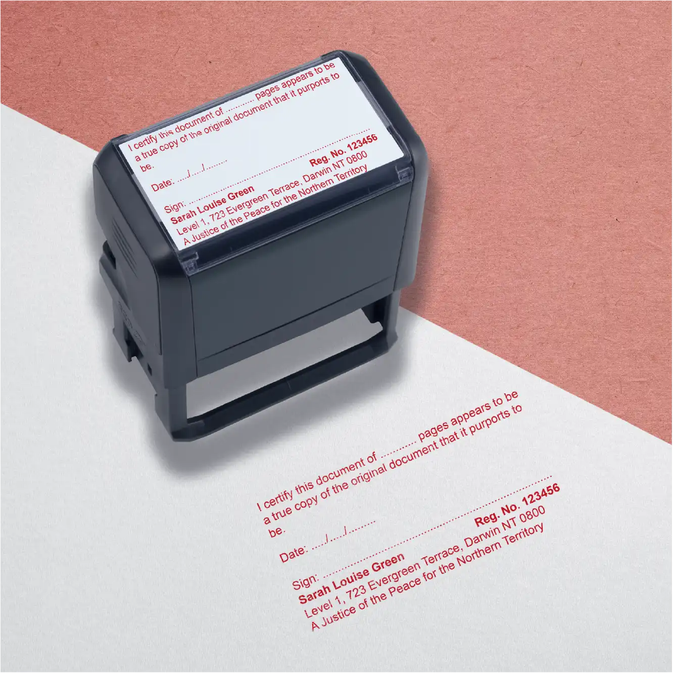Personalised Pre Inked Rubber stamps for Northern Territory Justice of the Peace Multiple page document wording