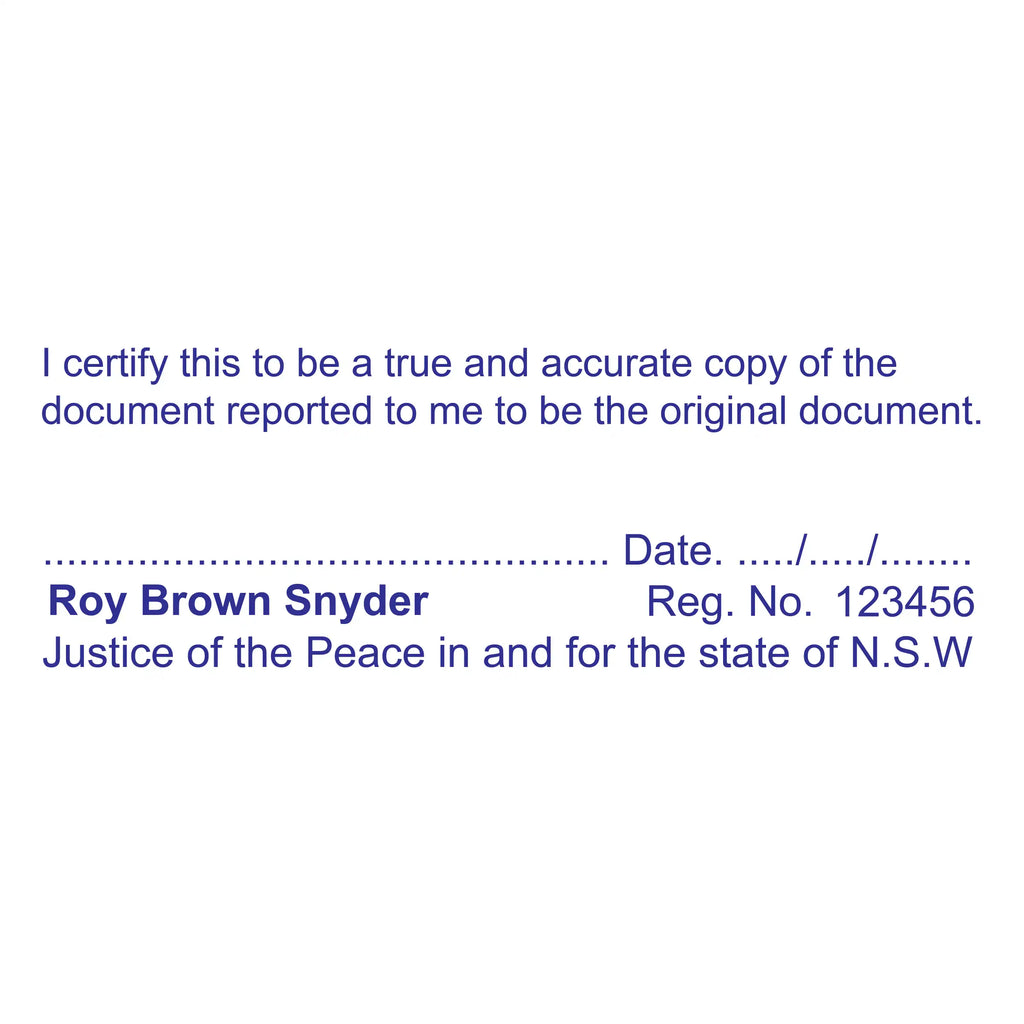 Blue True Copy Stamp for New South Wales justice of peace
