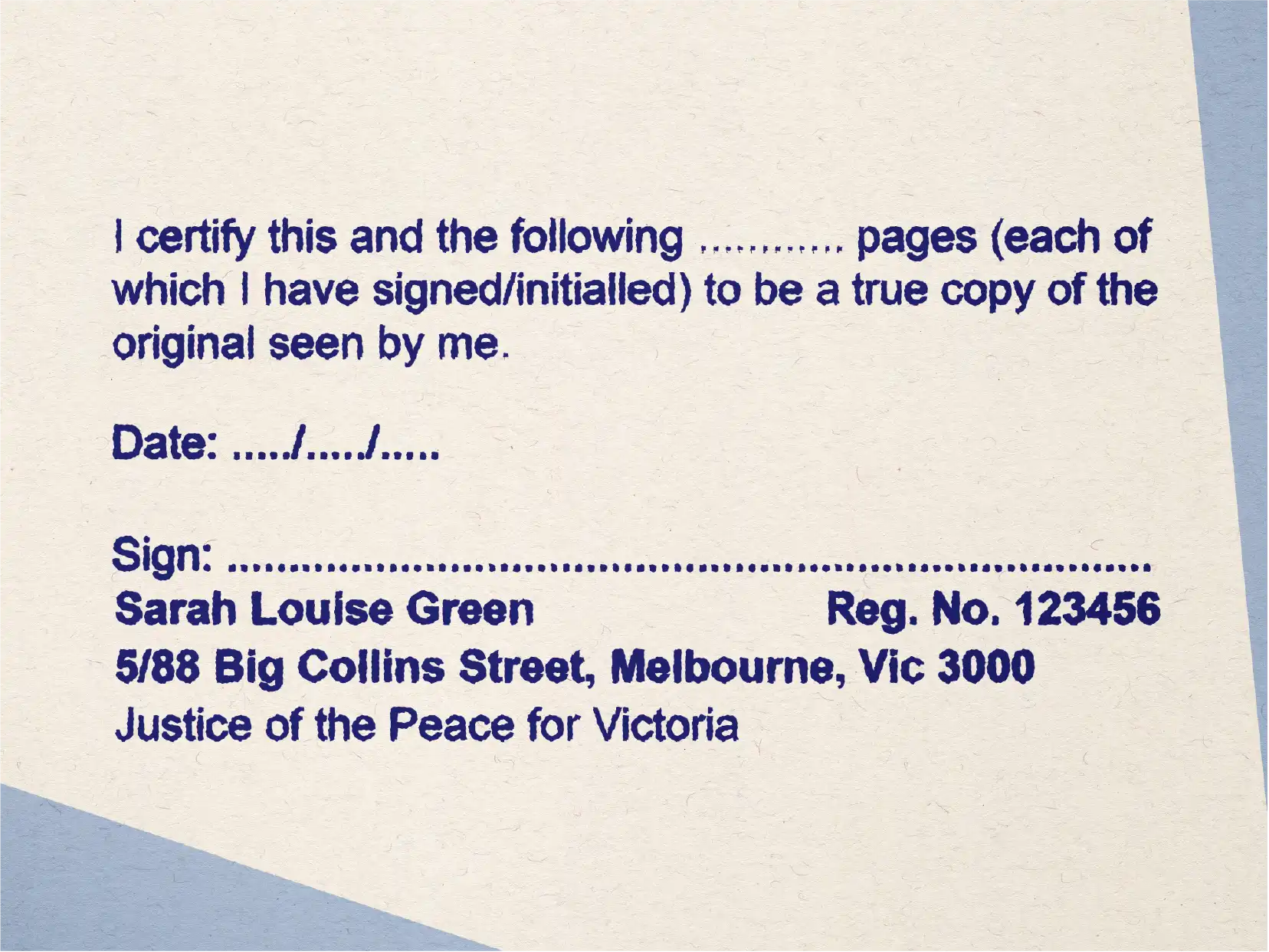 Customised Victoria JP Multi page document rubber stamp