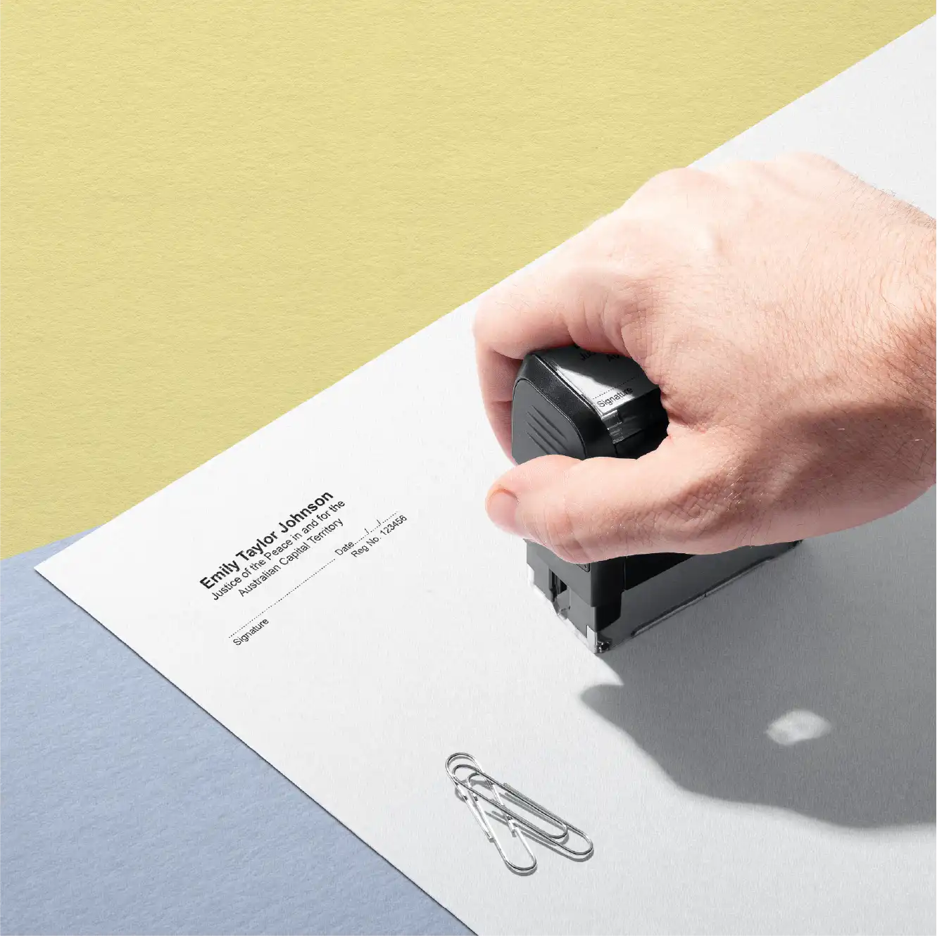 man hand stamping custom JP stamp