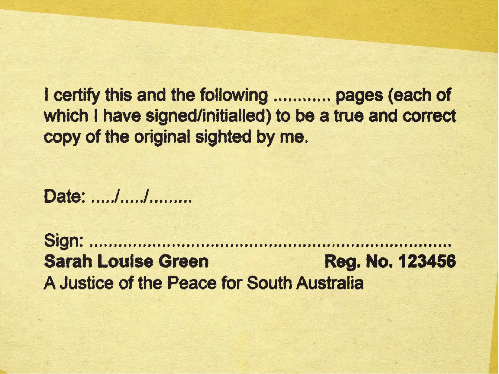 South Australian JP rubber stamp Multi pagecertification