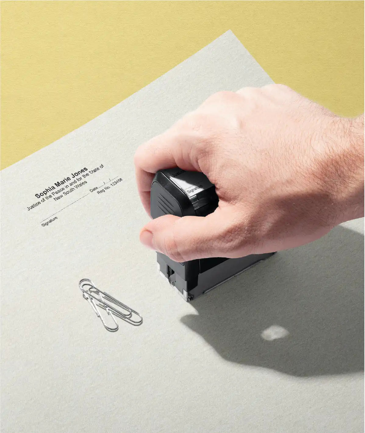 Custom Name and signature stamp mans hand stamping