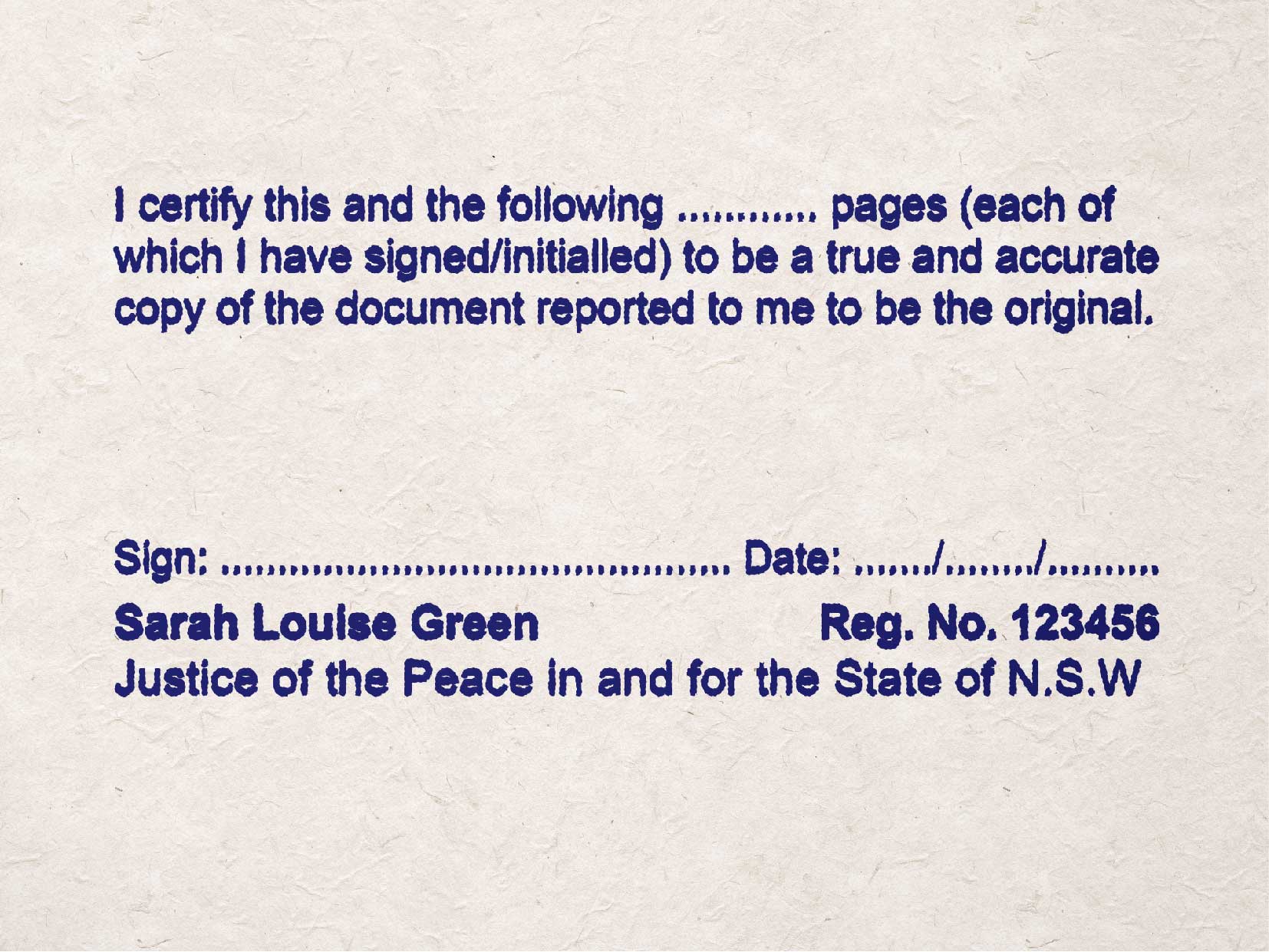 New South Wales JP stamps certify multiple pages Blue ink