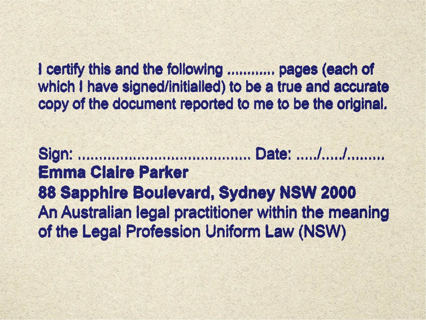 New South Wales Multi page True copy Stamp Blue ink