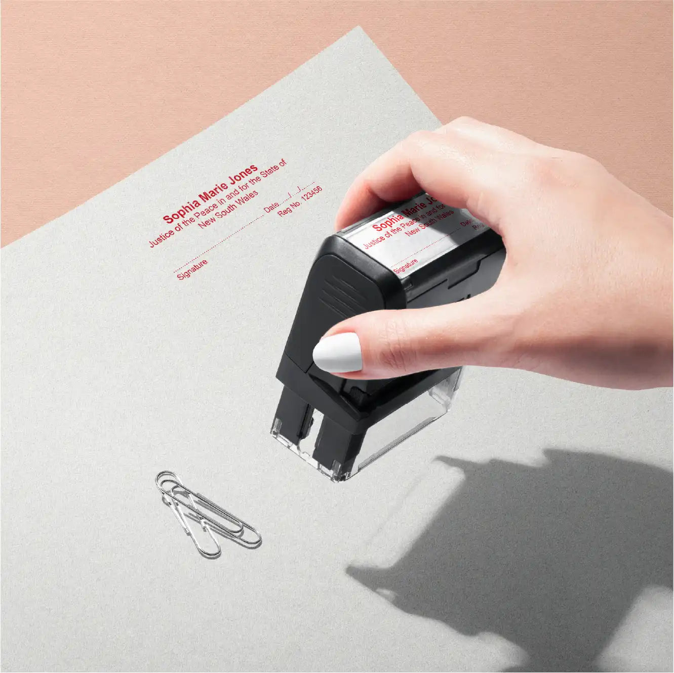 lady hand stamping Customised JP Name stamp