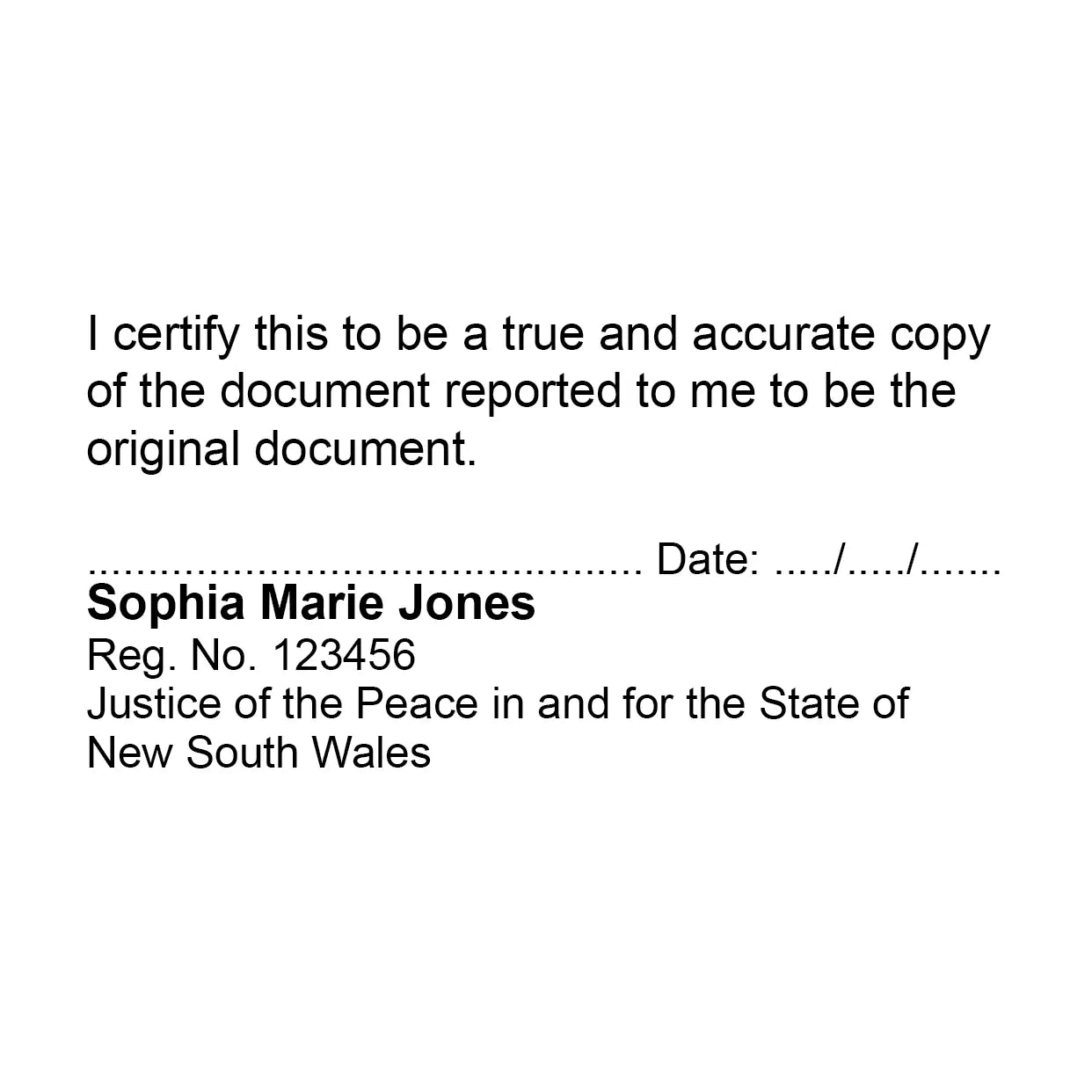 New South Wales True Copy JP Stamp Black ink