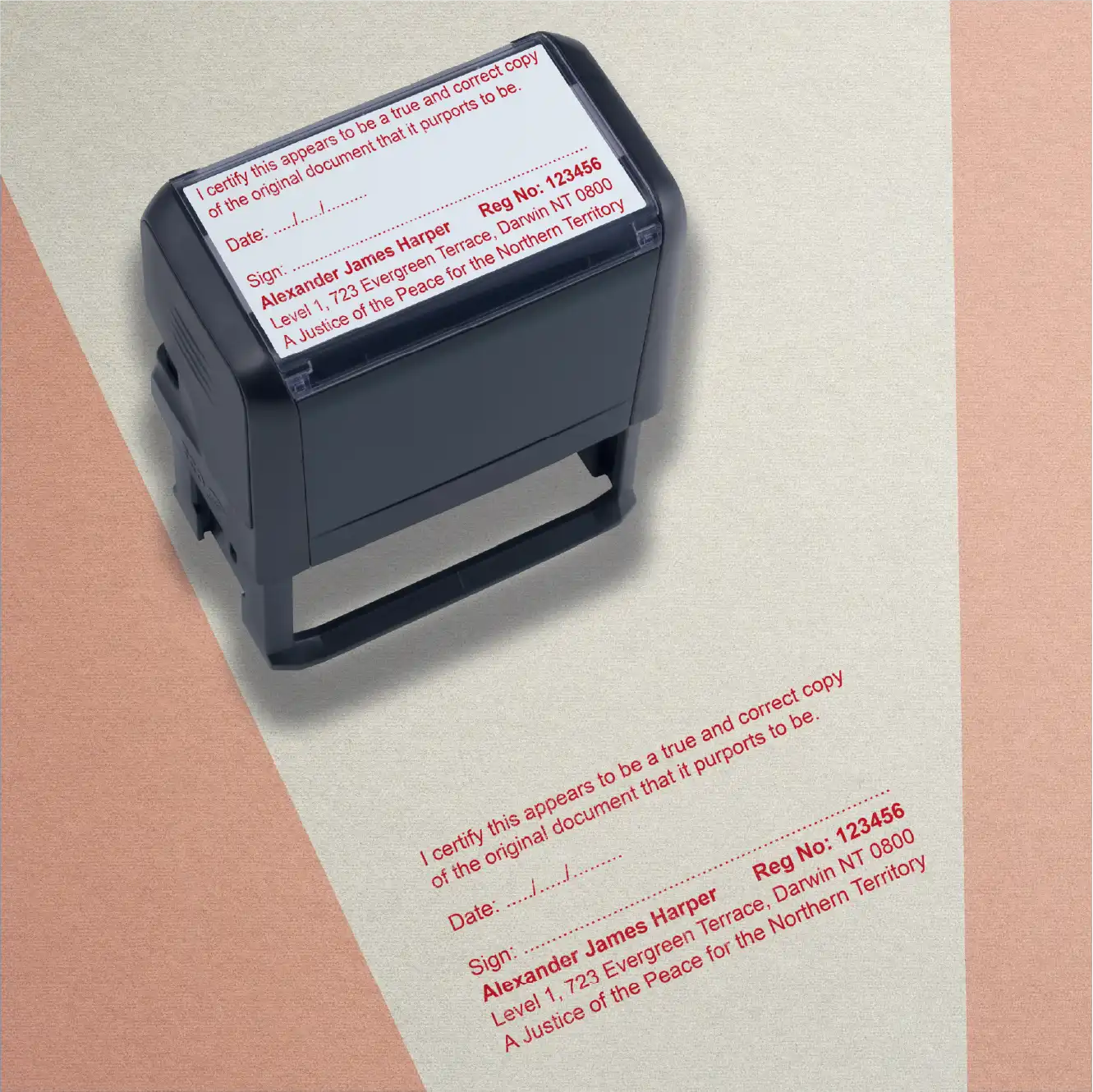 Red Justice of the peace Stamp add user details red ink