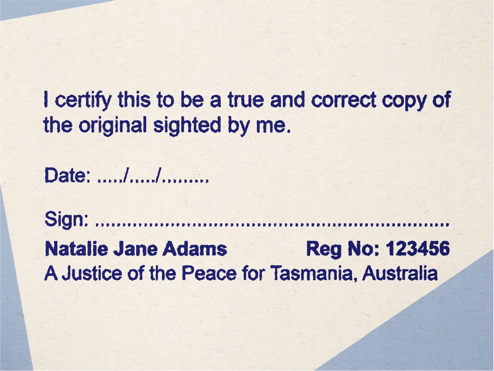 personalised JP legal True copy rubber stamp