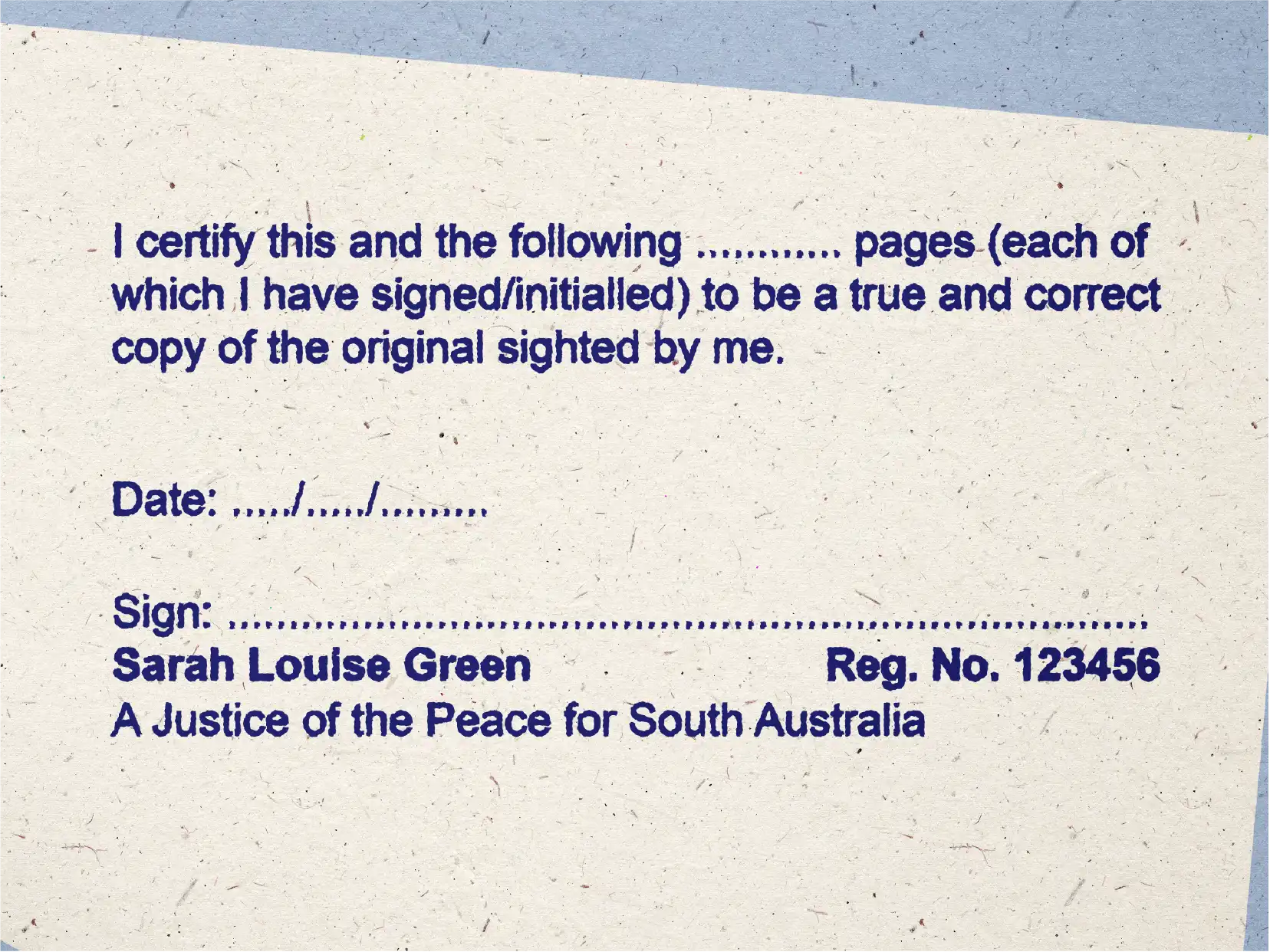 Multi page true copy Self inking stamps Large Blue ink