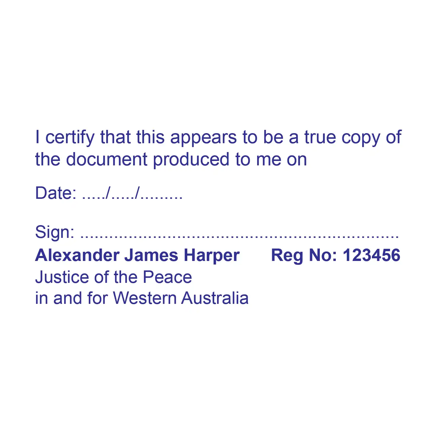 large Custom JP Rubber Stamp Name, Registration and true copy text