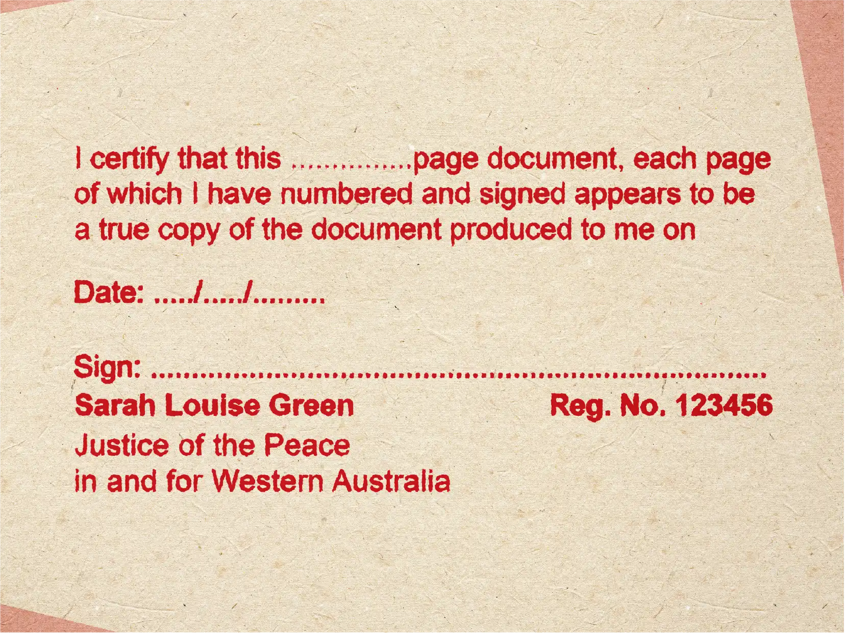 Custom WA JP stamp True copy multi page