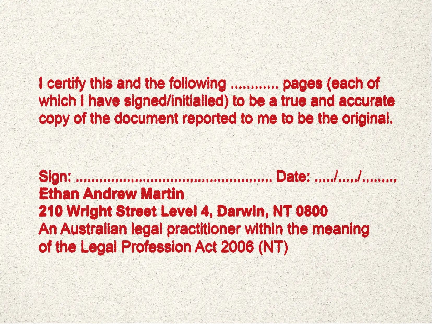 custom Lawyer Stamps Darwin Red True copy multi-page mockup