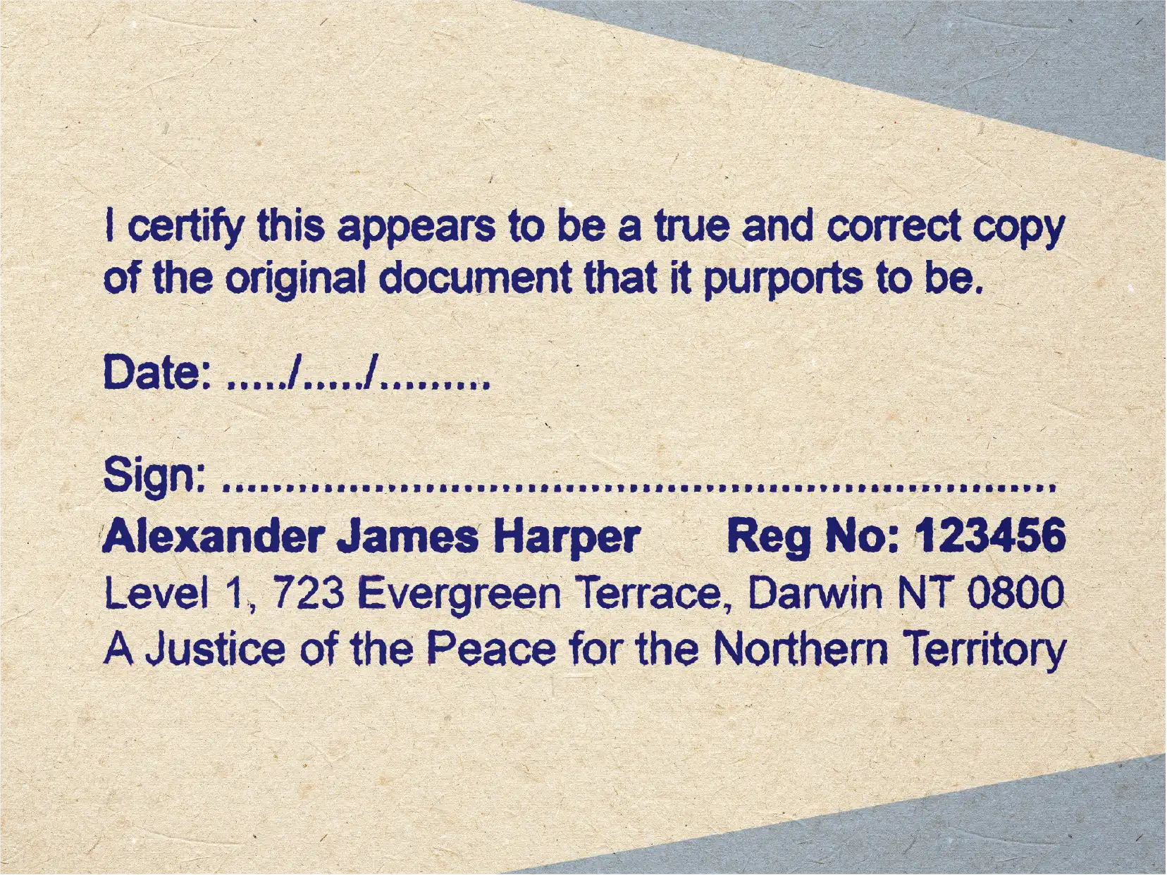 Northern Territory Justice of the Peace Rubber Stamp, Custom Text