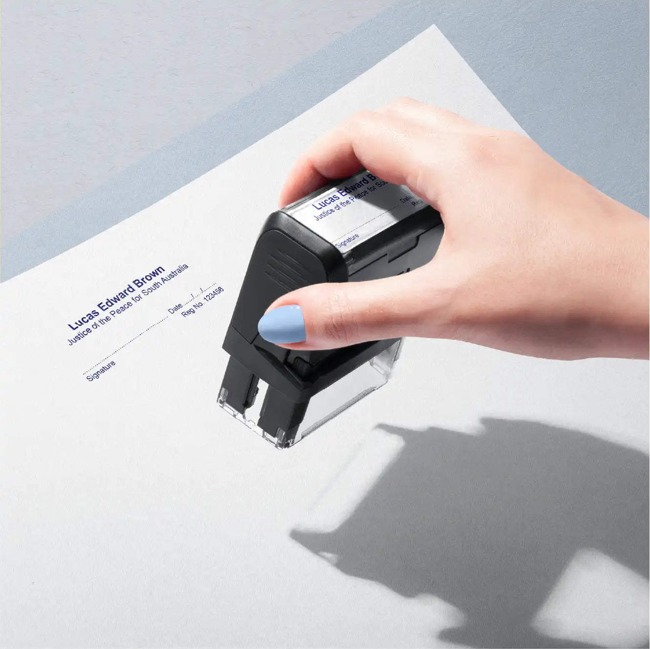 Lady Hand stamping Blue SA JP Name stamp