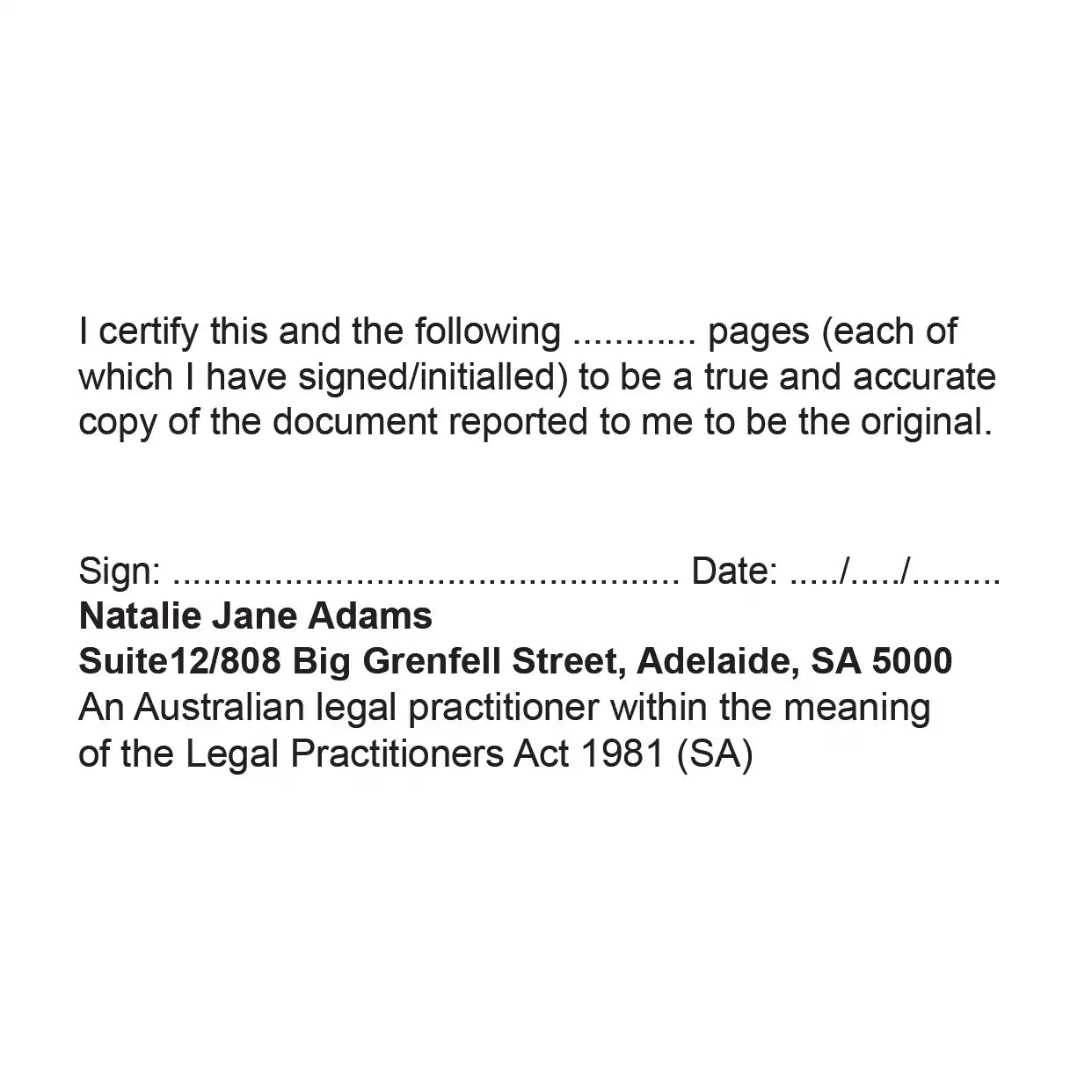 Large True copy Multi page legal stamps