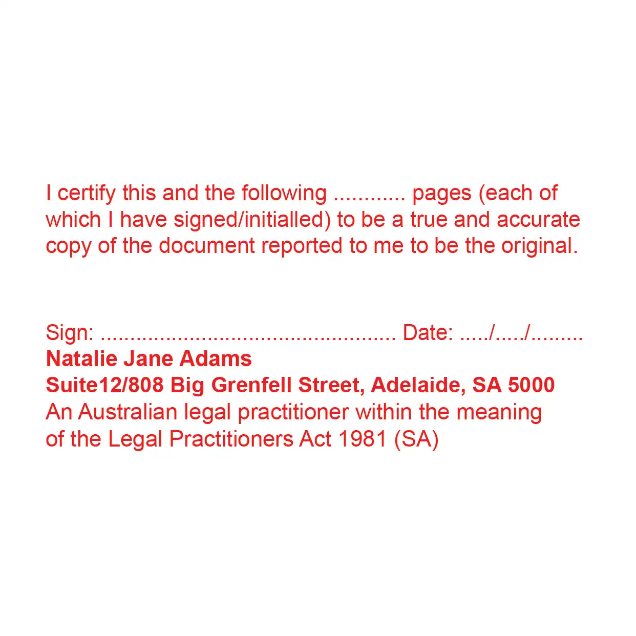 Large Red Solicitor true copy multi page stamp