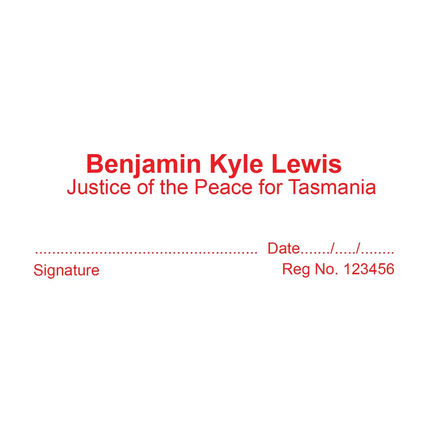 Red custom JP name stamps Tasmania