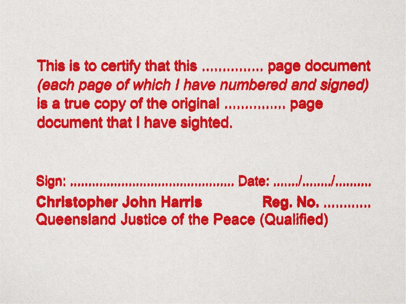 Red QLD JP Stamp multi-page document certification