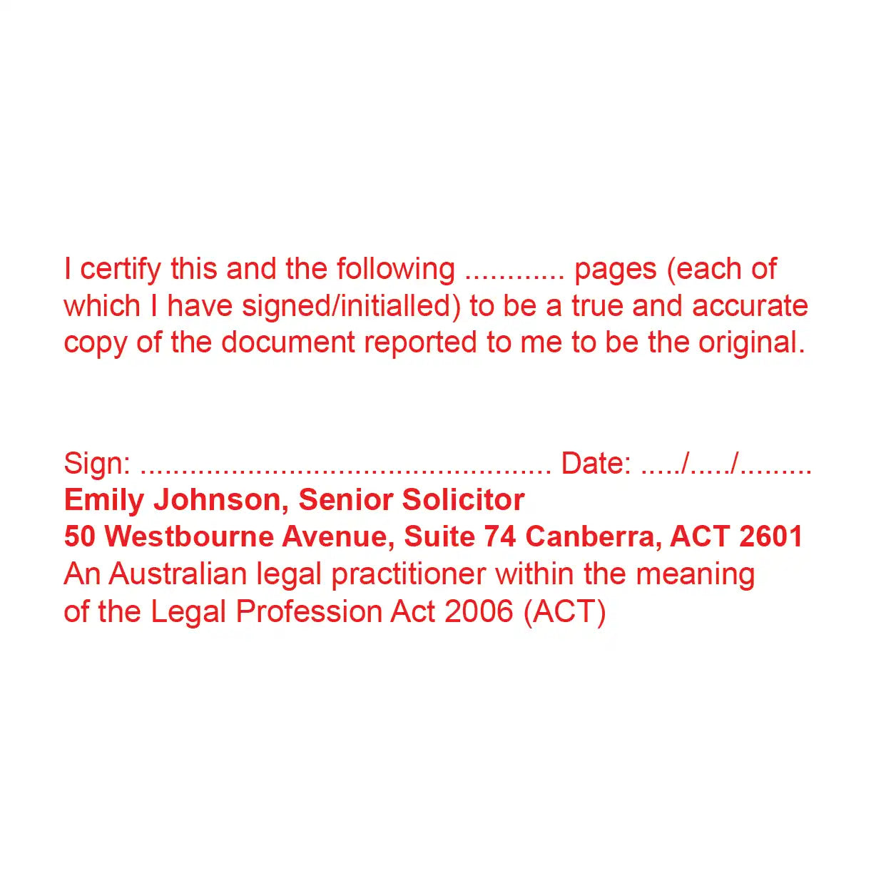 red impression ACT solicitor stamp for Certifying multi-page documents