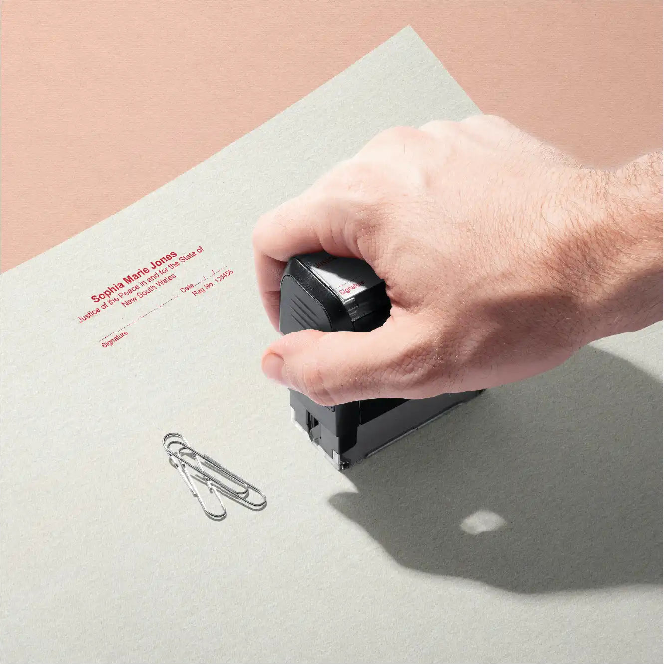 mans hand stamping custom jp name stamp