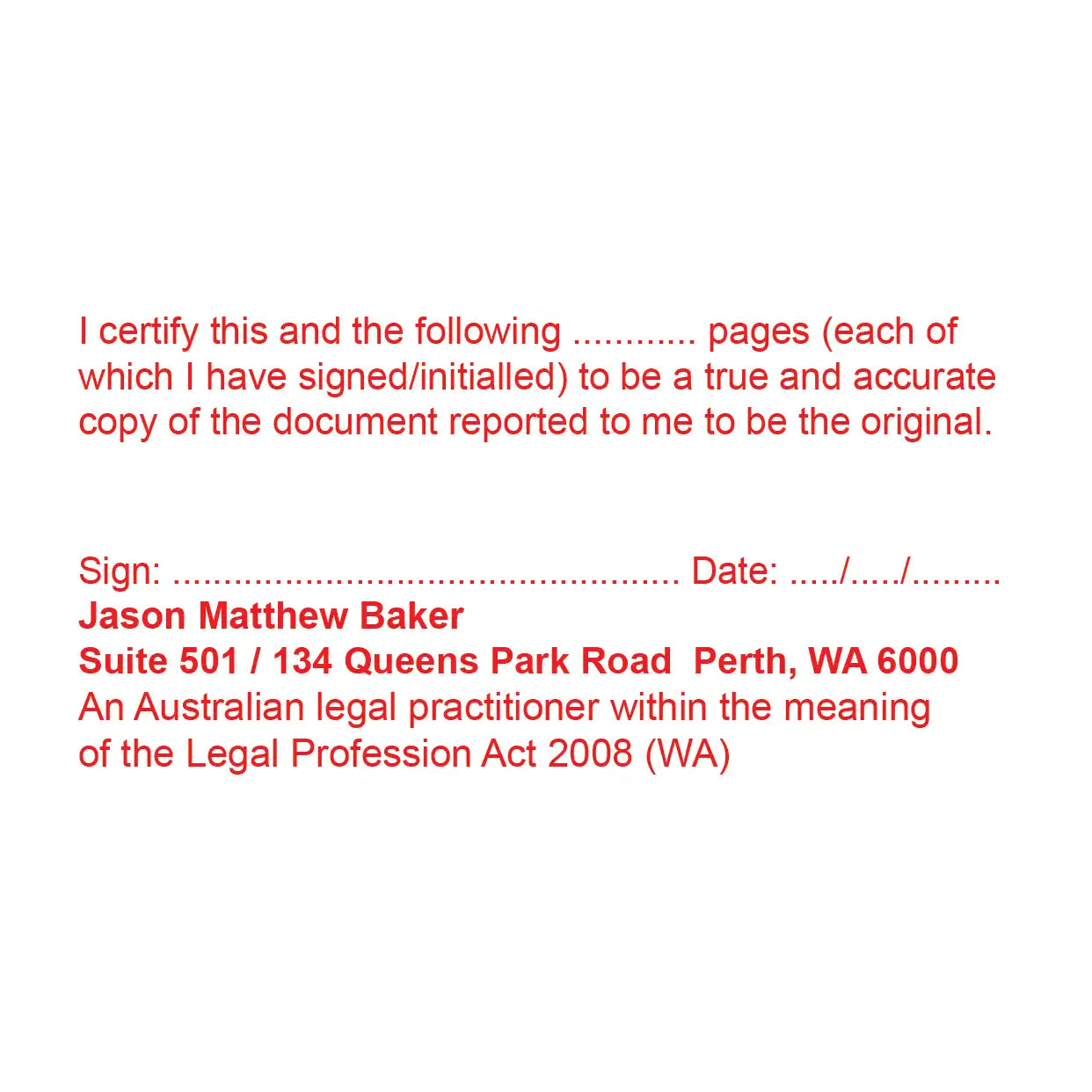Red WA solicitor Stamp for multi-page documents
